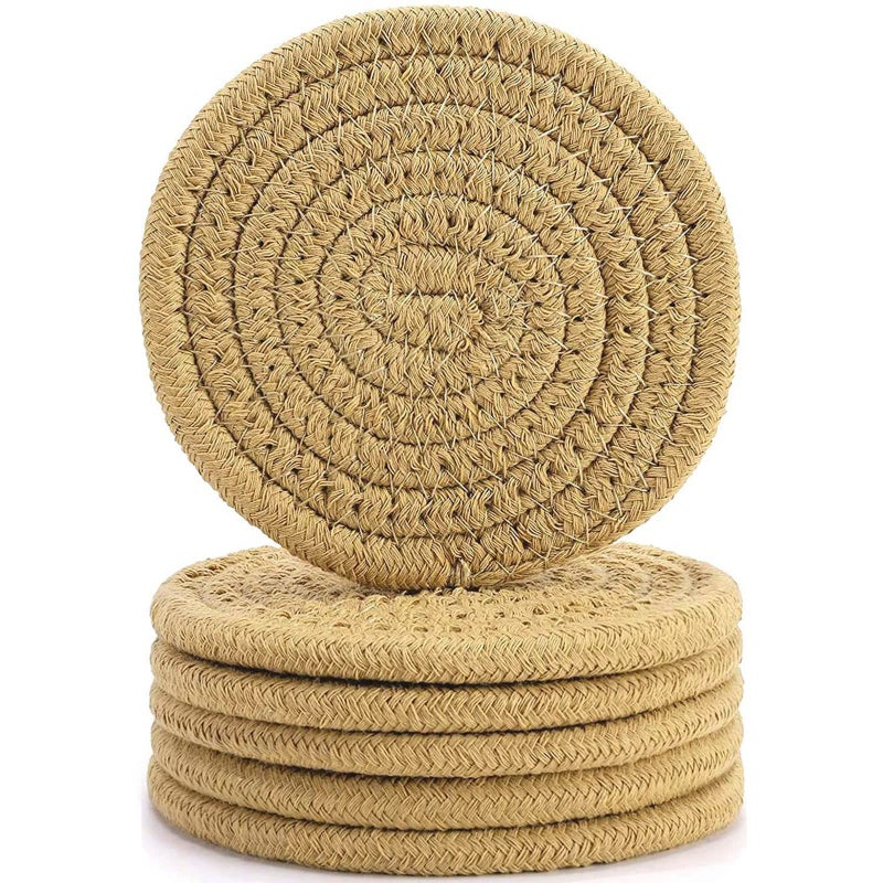 Casaphoria Cotton Woven Coasters for Drinks Absorbent HeatResistant 6Pcs Brown Round 43inch
