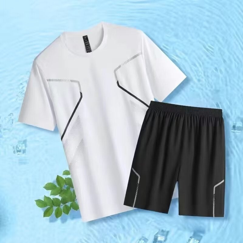Mens Quick-Dry Sports Set T-Shirt Shorts Black  - Image 2