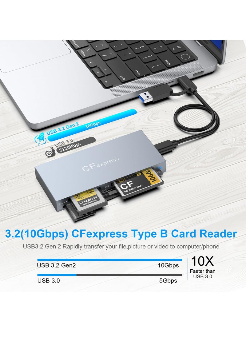KASTWAVE - 6-in-1 CFexpress/XD/CF/SD/TF/MS Card Reader USB C, USB 3.2(10Gbps), SD Card Reader for Windows 10 /8.1 / 8/ 7/Vista/ XP, Mac OS, Linux, Android, Plug and Play - Image 1