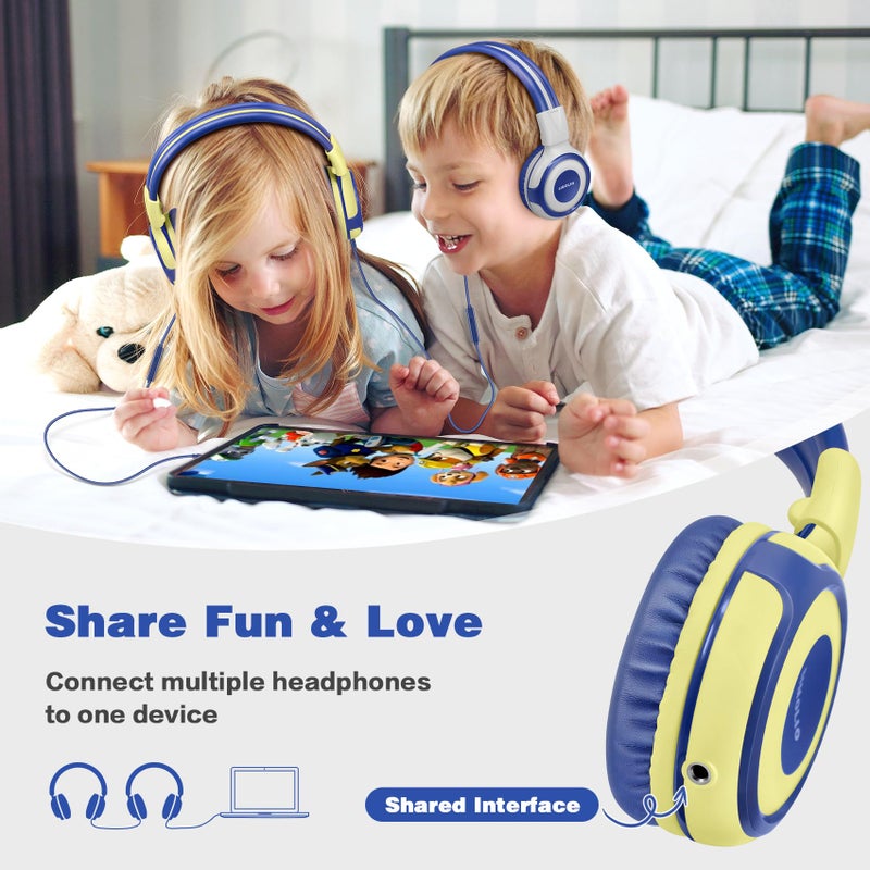 SIMOLIO Kids Headphones with Microphone, 75dB-85dB-94dB Volume Limited Children Headphone with Share Port, On-Ear Wired Headset for PC, Tablet, Airplane Travel(Yellow) - Image 4