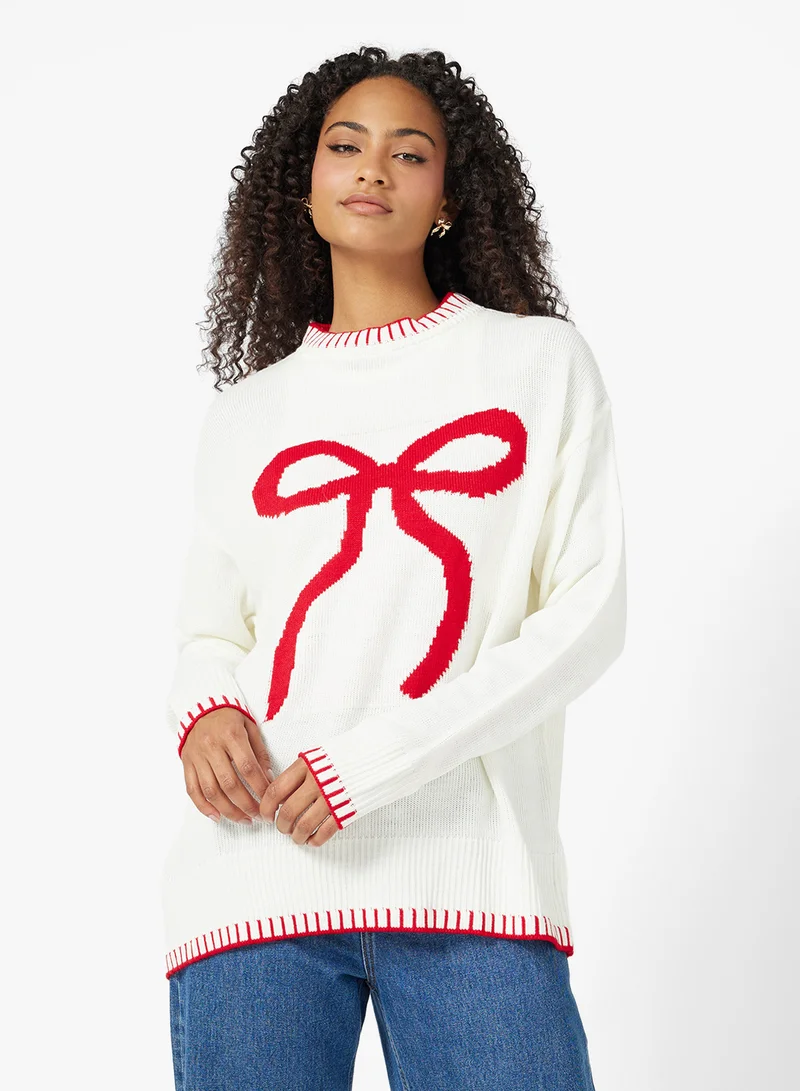 Ginger Bow Detail Crew Neck Sweater