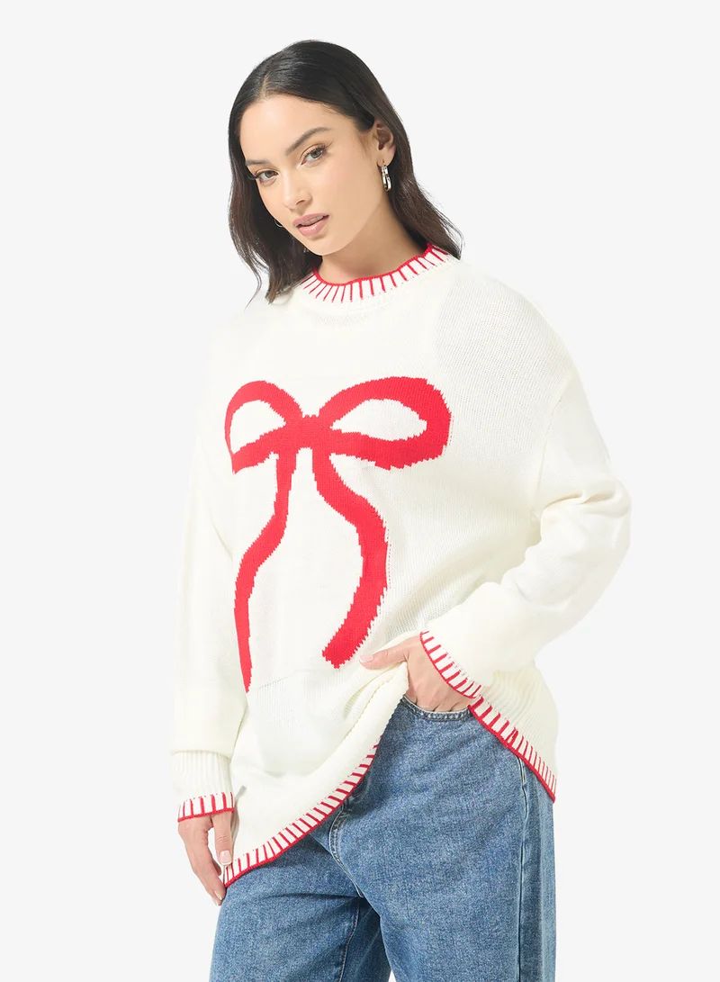 Bow Detail Crew Neck Sweater