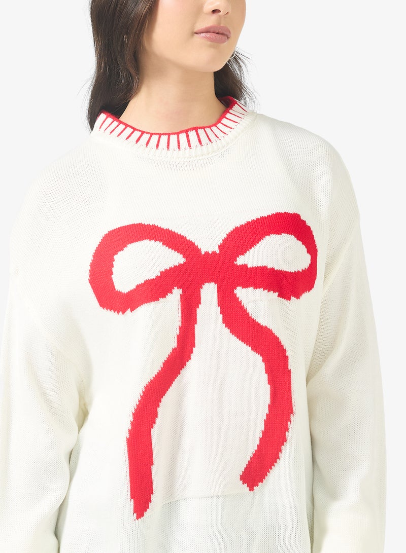 جينجر كنزة بياقة دائرية مزينة بفيونكة - Image 3