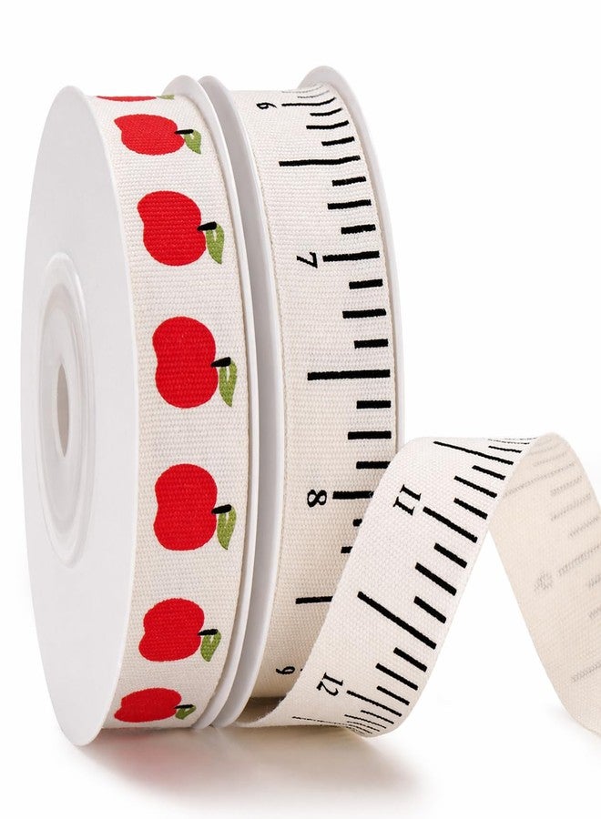 KINGLAKE Ruler Ribbon Teacher Themed - 5/8 Inch x 20 Yards Apple Natural Cotton Twill Tape Ribbon for Teacher Appreciation Week Graduation Back to School Gift Wrapping Baking Classroom Decor - Image 1
