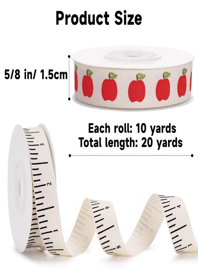 KINGLAKE Ruler Ribbon Teacher Themed - 5/8 Inch x 20 Yards Apple Natural Cotton Twill Tape Ribbon for Teacher Appreciation Week Graduation Back to School Gift Wrapping Baking Classroom Decor - Image 2