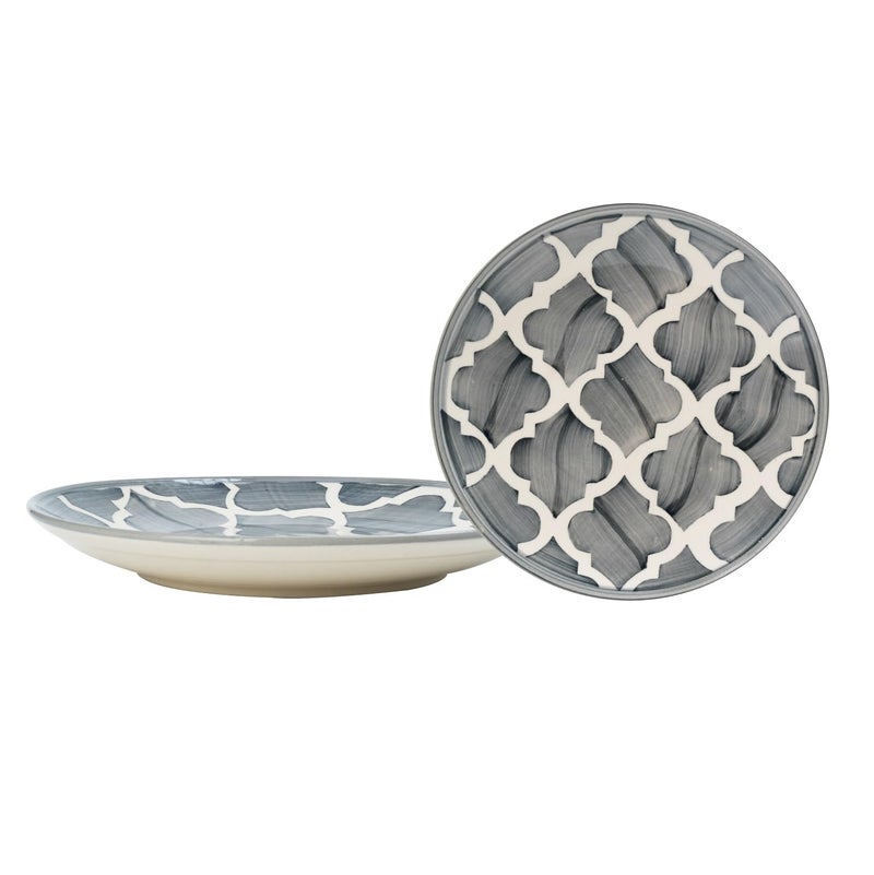 FS COOL Large Ceramic Plates Hand Painted Dinnerware Dishes Set for Kitchen Microwave Dishwasher Safe Dishes for Steak Pizza Home Restaurant Party Gifts 8 Inch 205 Cm Grey Set of 2 - Image 1