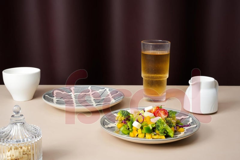 FS COOL Large Ceramic Plates Hand Painted Dinnerware Dishes Set for Kitchen Microwave Dishwasher Safe Dishes for Steak Pizza Home Restaurant Party Gifts 8 Inch 205 Cm Grey Set of 2 - Image 3