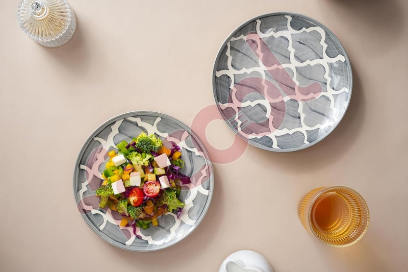FS COOL Large Ceramic Plates Hand Painted Dinnerware Dishes Set for Kitchen Microwave Dishwasher Safe Dishes for Steak Pizza Home Restaurant Party Gifts 8 Inch 205 Cm Grey Set of 2 - Image 4
