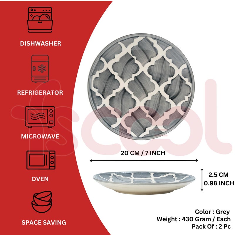 FS COOL Large Ceramic Plates Hand Painted Dinnerware Dishes Set for Kitchen Microwave Dishwasher Safe Dishes for Steak Pizza Home Restaurant Party Gifts 8 Inch 205 Cm Grey Set of 2 - Image 2