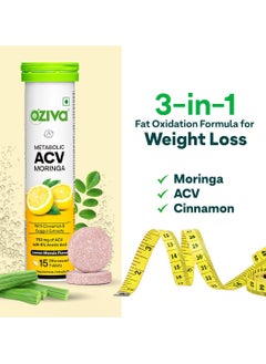 OZiva ACV Moringa Control Cravings Apple Cider Vinegar Cinnamon Guggul No Maltodextrin No Added Sugar 15 Effervescent Tablets Lemon Masala Pack of 2 30 Tablets  - Image 3