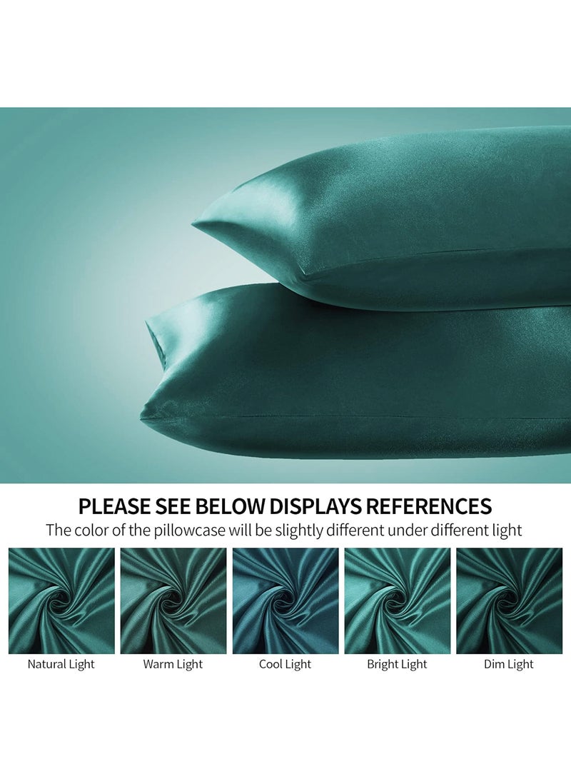 VITION Satin Silk Pillow Case Cover for Hair and Skin, Soft Breathable Smooth Both Sided Silk Pillow Cover Pair (Queen - 50 x 75cm - 2pcs - Teal) - Image 2