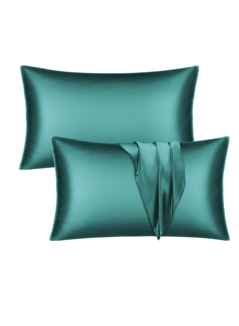 VITION Satin Silk Pillow Case Cover for Hair and Skin, Soft Breathable Smooth Both Sided Silk Pillow Cover Pair (Queen - 50 x 75cm - 2pcs - Teal) - Image 1