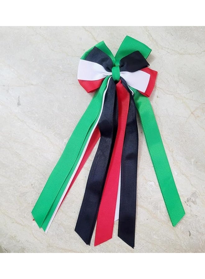 داديز أنجل إكسسوارات شعر بفيونكة شرائط لليوم الوطني لدولة الإمارات العربية المتحدة - أحمر، أخضر، أسود، وأبيض | مشابك شعر احتفالية للبنات - Image 1