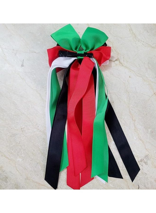 داديز أنجل إكسسوارات شعر بفيونكة شرائط لليوم الوطني لدولة الإمارات العربية المتحدة - أحمر، أخضر، أسود، وأبيض | مشابك شعر احتفالية للبنات - Image 2