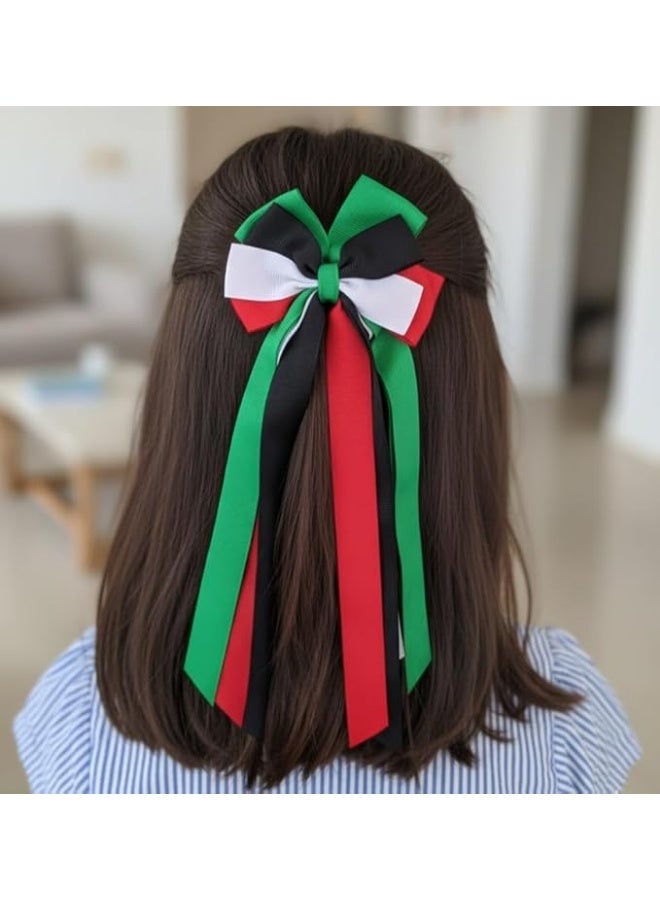 داديز أنجل إكسسوارات شعر بفيونكة شرائط لليوم الوطني لدولة الإمارات العربية المتحدة - أحمر، أخضر، أسود، وأبيض | مشابك شعر احتفالية للبنات - Image 3