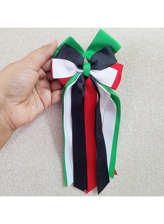 داديز أنجل إكسسوارات شعر بفيونكة شرائط لليوم الوطني لدولة الإمارات العربية المتحدة - أحمر، أخضر، أسود، وأبيض | مشابك شعر احتفالية للبنات - Image 4