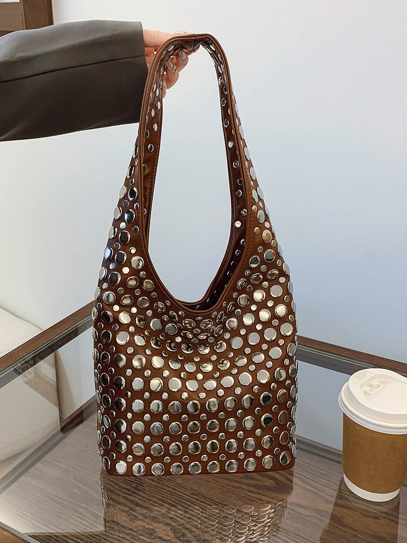 Fashion Women'S Bags 2026 New Casual Stylish Trendy Cool Polka Dot Studded Underarm Bag Bucket Bag Shoulder Bag - Image 1