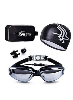 NIBEMINENT Swim Goggles and Cap Set 4 in 1, UV 400 Protection Lenses Clear Anti-Fog Swimming Goggles Waterproof No Leaking with Nose Clip + Ear Plugs for Adult Men Women  - Image 1