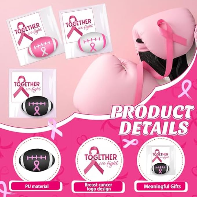 Gosodeny 12 Set 3.5 Inch Breast Cancer Awareness Footballs Bulk Pink Ribbon Stress Balls Breast Awareness Gifts Supplies Footballs for Breast Awareness Gifts Party Favors Stress Relief Supplies - Image 3