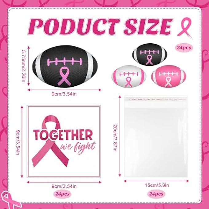 Gosodeny 12 Set 3.5 Inch Breast Cancer Awareness Footballs Bulk Pink Ribbon Stress Balls Breast Awareness Gifts Supplies Footballs for Breast Awareness Gifts Party Favors Stress Relief Supplies - Image 2