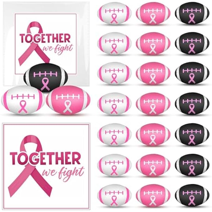 Gosodeny 12 Set 3.5 Inch Breast Cancer Awareness Footballs Bulk Pink Ribbon Stress Balls Breast Awareness Gifts Supplies Footballs for Breast Awareness Gifts Party Favors Stress Relief Supplies - Image 1