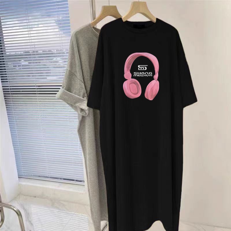 Plus Size Western Style Dress Loose Casual Summer Fat Mm Long Hip-Covering Short-Sleeved T-Shirt Long Skirt Nightgown For Going Out
