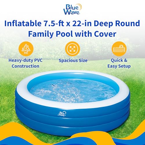 Blue Wave Inflatable 75ft x 22in Deep Round Family Pool with Cover - Image 5