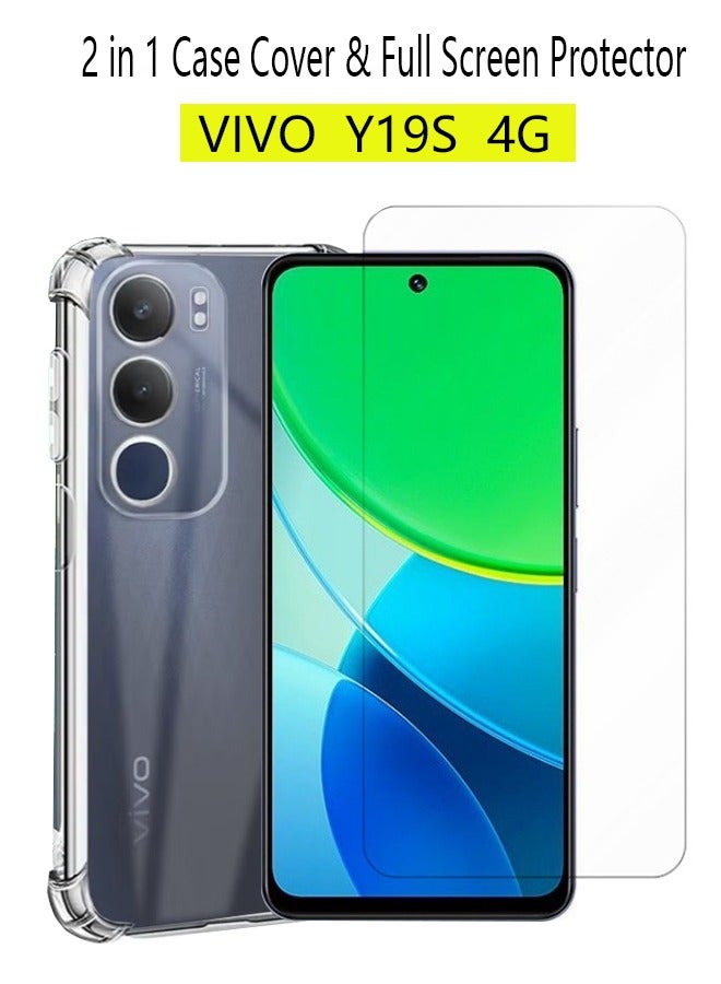 2 in 1 vivo Y19s 4G Phone Case Cover & Screen Protector - Shockproof Clear Slim TPU Protective Phone Cover & Full Coverage Delicate Touch Tempered Glass Screen Protector for vivo Y19s 4G Clear - Image 1