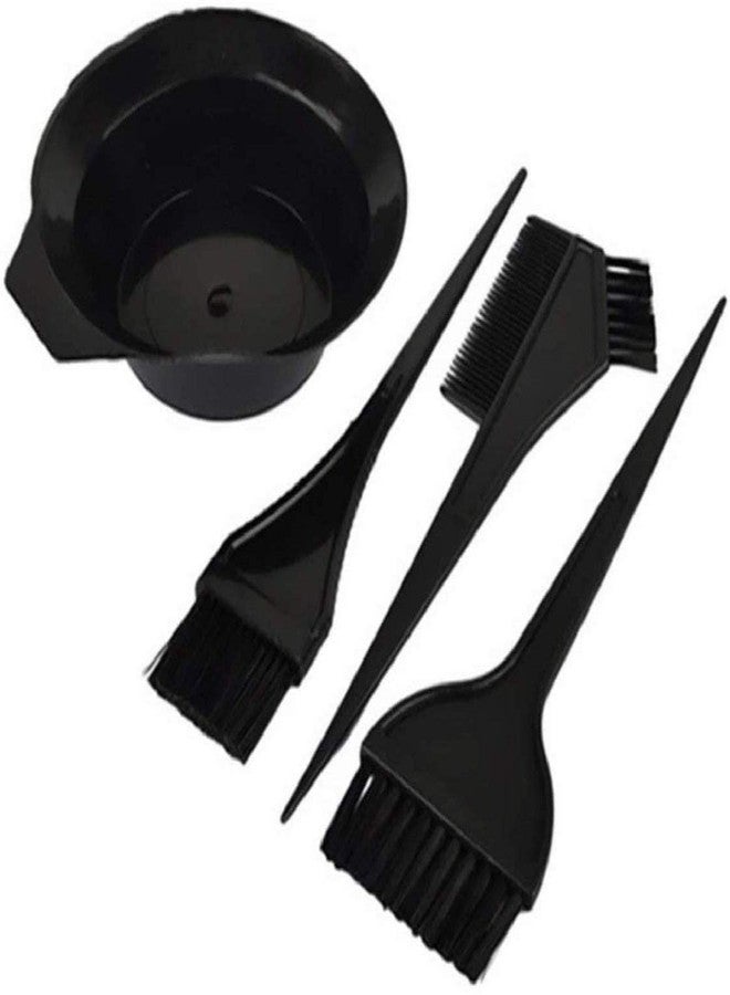 E-DUNIA Hair Colouring Dye Brushes with Bowl and Comb for Salon and Home Use for Men and Women, Black - Set of 4 Pieces (Plastic) - Image 1