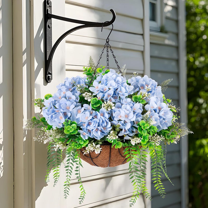 Ammyoo Artificial Hanging Hydrangea Flowers with Basket for Outdoor Spring Decoration, Fake Silk Hydrangea Flower Outdoor Indoor Arrangements, Fake Hanging Plants for Balcony Garden Yard Decor(Blue) - Image 3