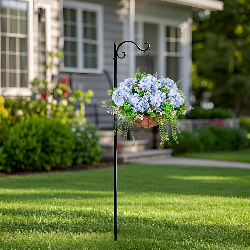 Ammyoo Artificial Hanging Hydrangea Flowers with Basket for Outdoor Spring Decoration, Fake Silk Hydrangea Flower Outdoor Indoor Arrangements, Fake Hanging Plants for Balcony Garden Yard Decor(Blue) - Image 2