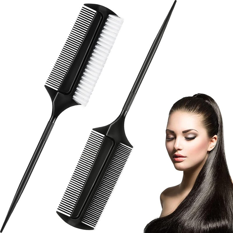 2 Pcs Black Smoothing and Sectioning Brush Set  DoubleSided Comb for Edge Teasing Parting and Ballroom Dancing Hairstyling