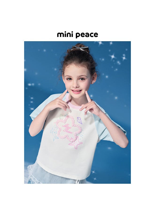 Minipeace Children's Clothing, New Summer Girls' Short-sleeve T-shirt Fbcnf2325, Off-white, 120cm