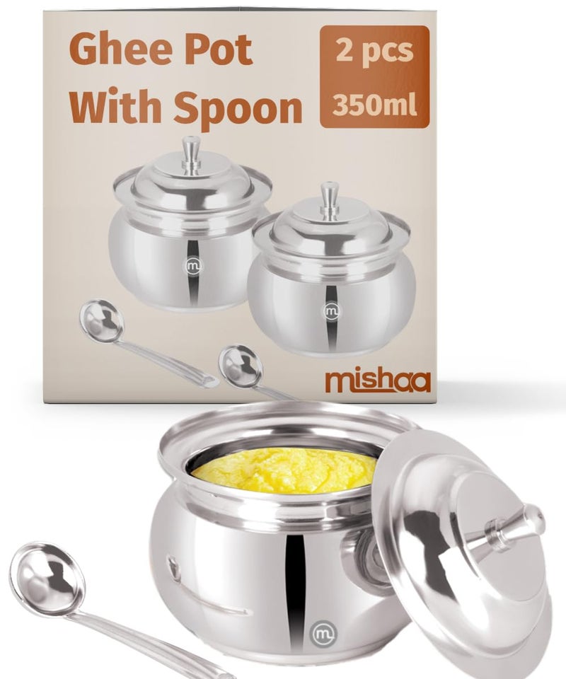 Mishaa Stainless Steel Ghee Pot with Spoon Ideal for Home Storage Kitchen Use Durable Ghee Storage Container Oil Pot Perfect Steel Containers for Kitchen