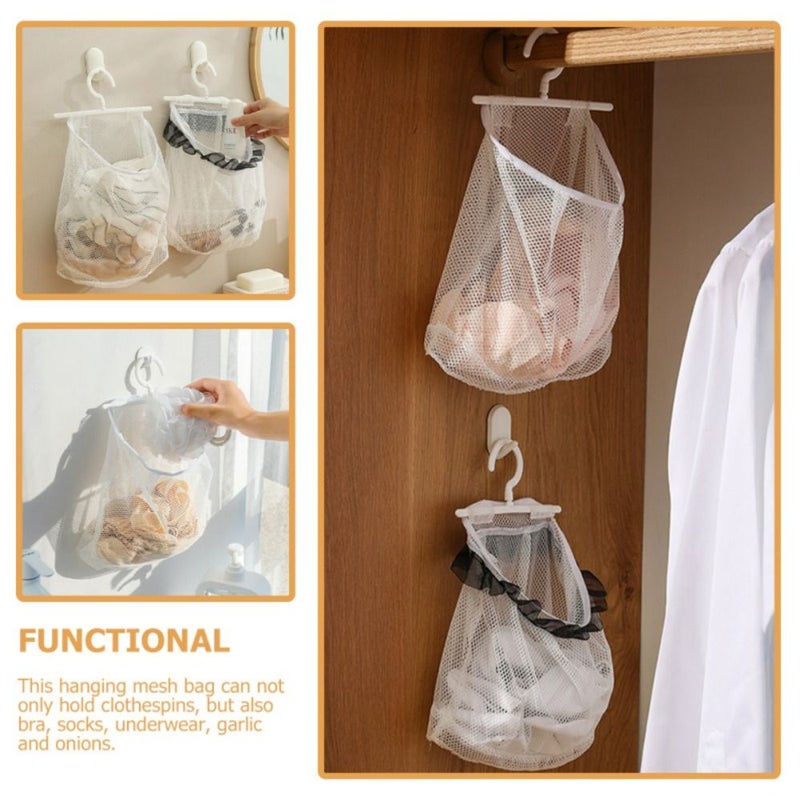 3 Pack White Hanging Storage Bags with Clothes Peg Basket and Drying Rack - Image 3