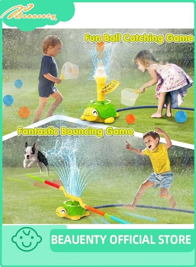Beauenty 4-in-1 Turtle Water Sprinkler for Kids, Outdoor Toys with Snail Splash, Ring Toss, Catch Ball Game & Hurdle Play, Backyard Games Splash Water Toys Gifts for Boys Girls 3-8 - Image 3