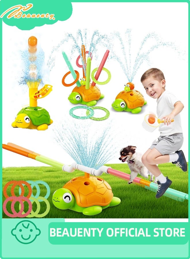 Beauenty 4-in-1 Turtle Water Sprinkler for Kids, Outdoor Toys with Snail Splash, Ring Toss, Catch Ball Game & Hurdle Play, Backyard Games Splash Water Toys Gifts for Boys Girls 3-8 - Image 1