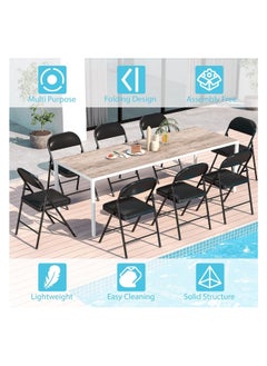 Huitich Black-Leg Folding Chair with Black Leather Seat and Backrest 78cm Height, 42cm Depth, 40cm Width  - Image 4