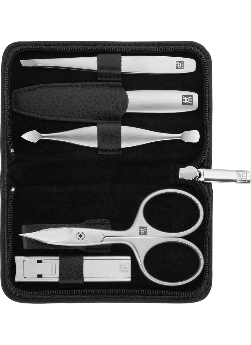 Zwilling TWINOX manicure and pedicure case made of yak leather with zipper, premium nail care, 5-piece, Black 