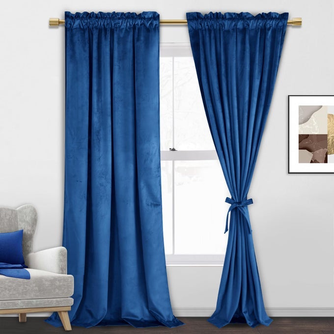 BLUE VELVET BLACKOUT CURTAINS 84 INCH LONG LUXURY ROOM DARKENING NOISE REDUCING ROD POCKET WINDOW TREATMENTS FOR LIVING ROOMBEDROOM 52W X 84L SET OF 2 PANELS BLUE