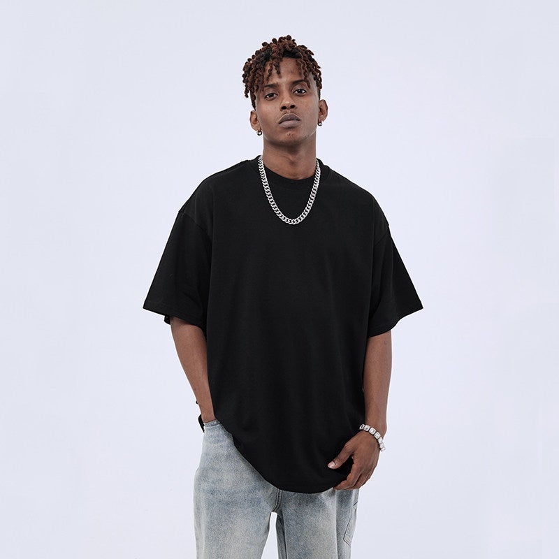 76th Human NMK260g Double Yarn Pure Cotton Versatile Black and White Loose Small Collar Trendy Brand Men's and Women's Short Sleeve T-Shirt Summer - Image 1
