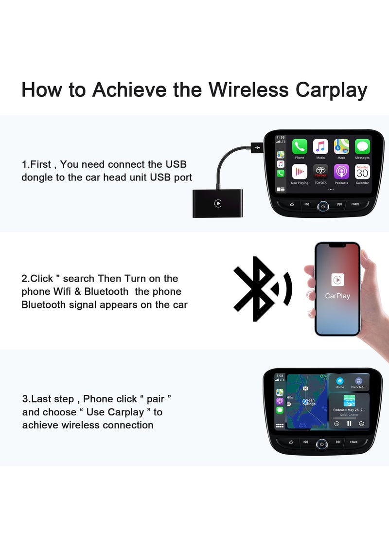 Wireless CarPlay Adapter for iPhone – Converts Wired to Wireless CarPlay, 5GHz WiFi Auto-Connect, Plug & Play Bluetooth Dongle with Online Firmware Updates (Compatible with Factory OEM Systems) ﻿
