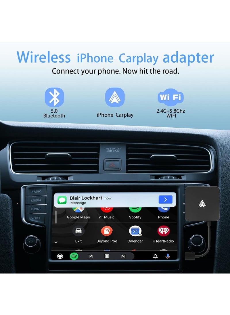 Captaintech - Wireless CarPlay Adapter for iPhone Wireless Carplay Dongle Converts Factory Cars Wired Carplay to Wireless Carplay Bluetooth Adapter 5Ghz WiFi Auto-Connect Online Update - Image 1