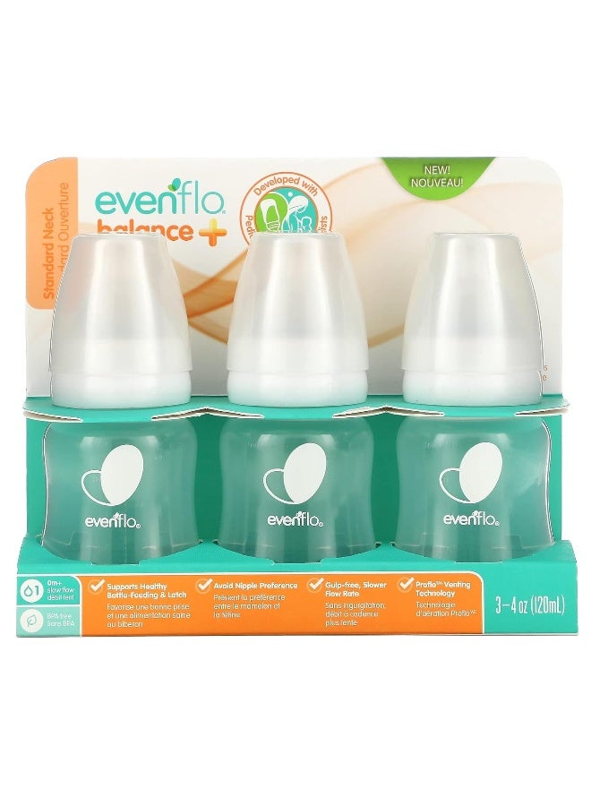 Evenflo Feeding Balance+ Bottles, Standard, 0+ Months, Slow Flow, 3 Bottles, 4 oz (120 ml) - Image 1