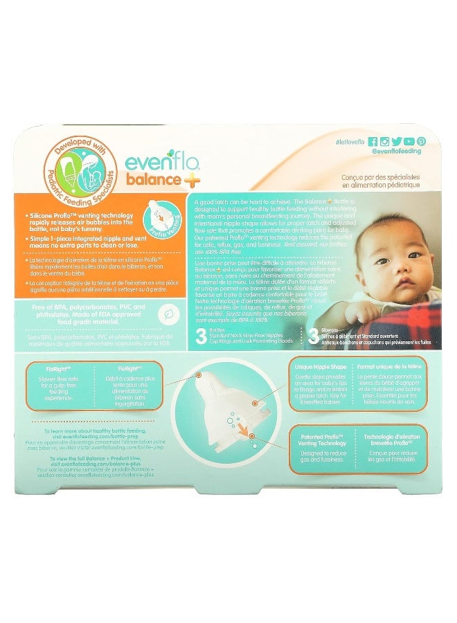 Evenflo Feeding Balance+ Bottles, Standard, 0+ Months, Slow Flow, 3 Bottles, 4 oz (120 ml) - Image 2