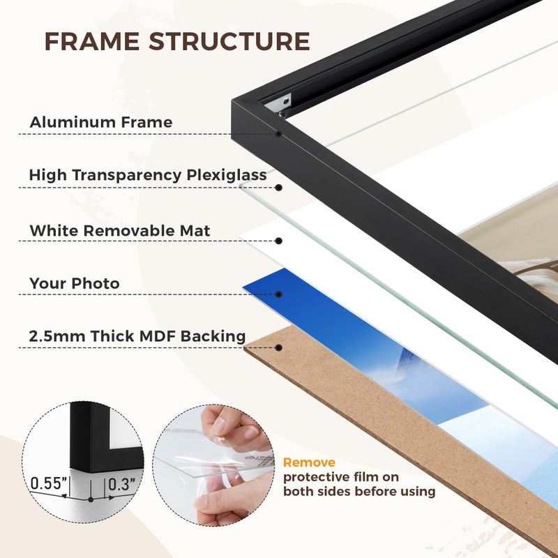 RICHFOCUS 11x14 Picture Frame with Mat for 8x10|11 x 14 Modern Photo Frame Black|11x14 Metal Aluminum Frames for Wall Mounting|Hanging Hardwares Included  Set of 1 - Image 3