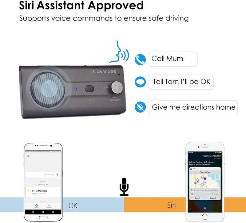 Avantree CK11 - Hands Free Bluetooth 5.0 Car Kit, 3W Speakerphone with Visor Clip, Supports Siri Assistant, Motion Auto On, Volume Knob, Wireless in-Car Handsfree Speaker for Cell Phone - Titanium - Image 2