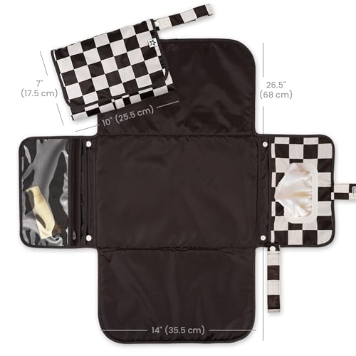 Tiny Twinkle Portable Diaper Changing Pad – Foldable, Waterproof & Compact Travel Changing Mat with Storage | Smart Wipes Pocket for On-The-Go Parents(Black Checkers) - Image 2