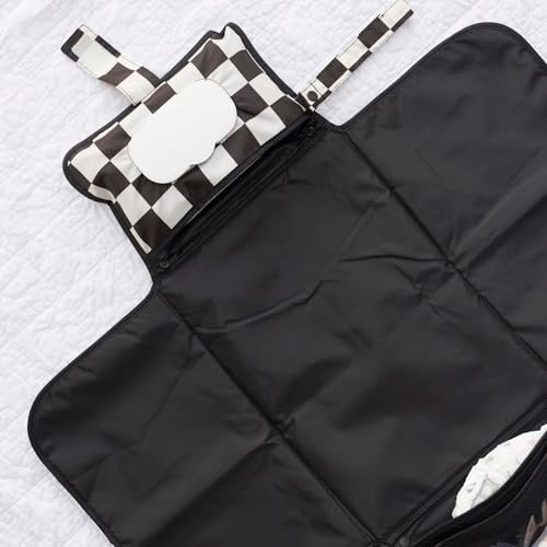 Tiny Twinkle Portable Diaper Changing Pad – Foldable, Waterproof & Compact Travel Changing Mat with Storage | Smart Wipes Pocket for On-The-Go Parents(Black Checkers) - Image 3