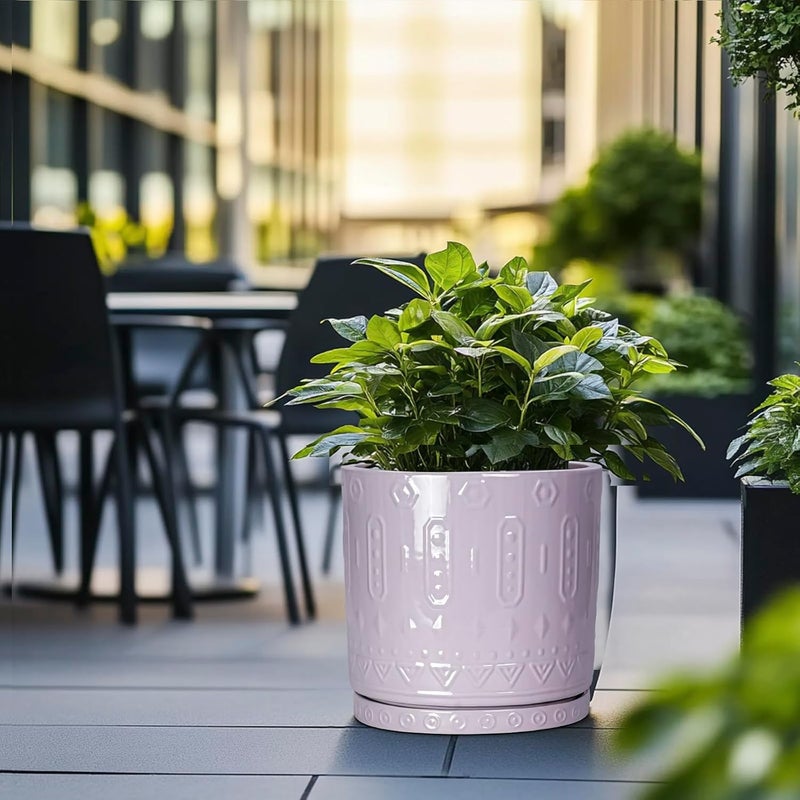 Eightpot 12 Inch Ceramic Planter Pot Plant Pot with Drainage Hole and Saucer, Round Large Flower Pot for Indoor Plants Outdoor Garden Planter Pot, Purple - Image 5